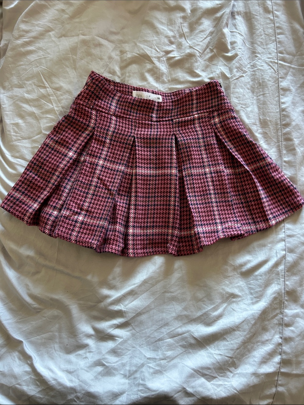 Zara Pink and Black Plaid Pleated Skirt